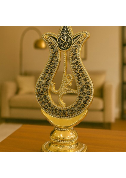 Lale Motifli Gümüş ve Gold Taşlı Esmaül Hüsna Biblo 27X12 fiyatları