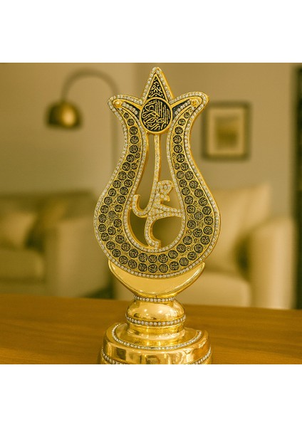 Lale Motifli Gümüş ve Gold Taşlı Esmaül Hüsna Biblo 27X12 modelleri