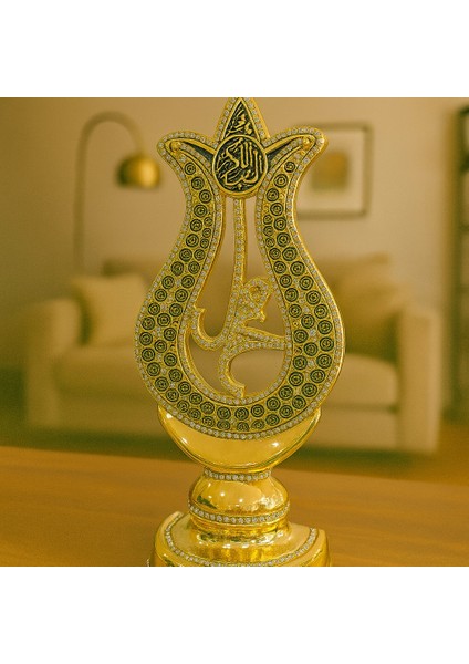 Lale Motifli Gümüş ve Gold Taşlı Esmaül Hüsna Biblo 27X12 fırsatları