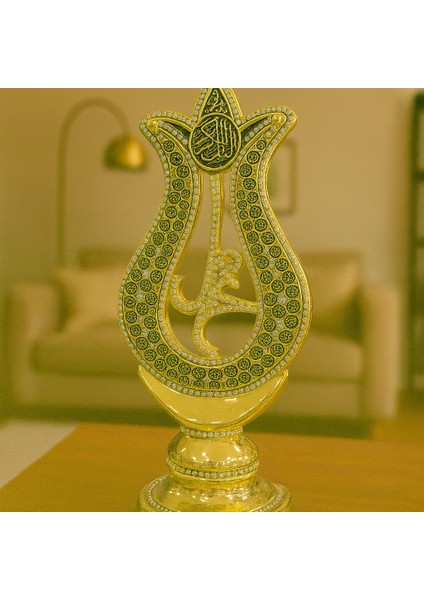 Lale Motifli Gümüş ve Gold Taşlı Esmaül Hüsna Biblo 27X12 indirimleri