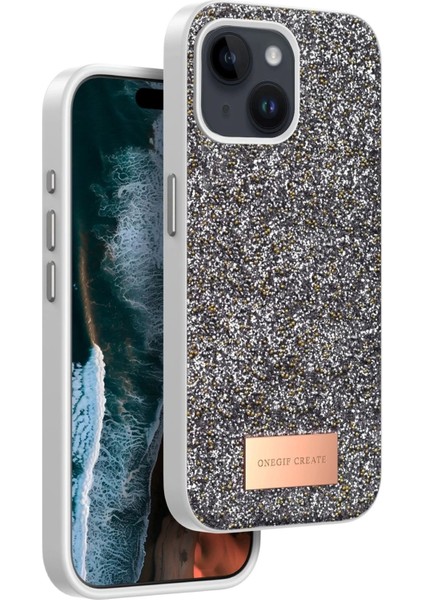 iPhone 14 Bright Simli Kapak - GÜMÜŞ-(5796)