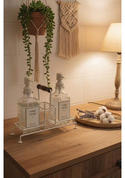 2’li Cam Ayaklı Sıvı Sabunluk Seti Beyaz 500 ml modelleri