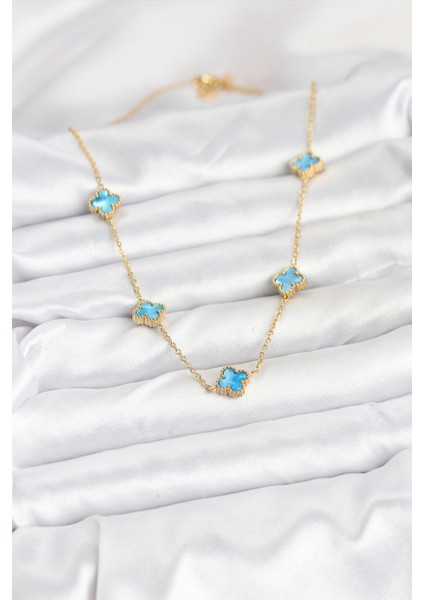 Zarif Kadın Için Golden Çelik Buz Mavisi Baby Boy Yonca Zincir Kolye