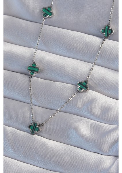 Zarif Kadın Için Silver Çelik Mini Yeşil Mineli Yonca Kolye fiyatları