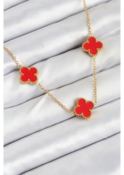 Zarif Kadın Için Golden Çelik Kırmızı Yonca Zincir Kolye fiyatları