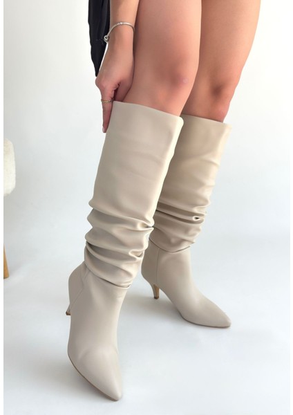 Zelya Bej Cilt Topuklu Çizme modelleri