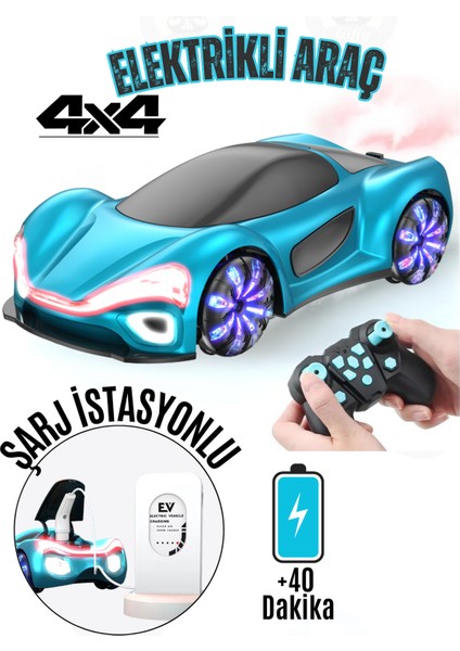 Oyuncak Uzaktan Kumandalı Şarjlı Elektrikli Araba 4x4 Buhar Atan Şarj Istasyonlu LED Işıklı Sesli Müzikli Rc fiyatları