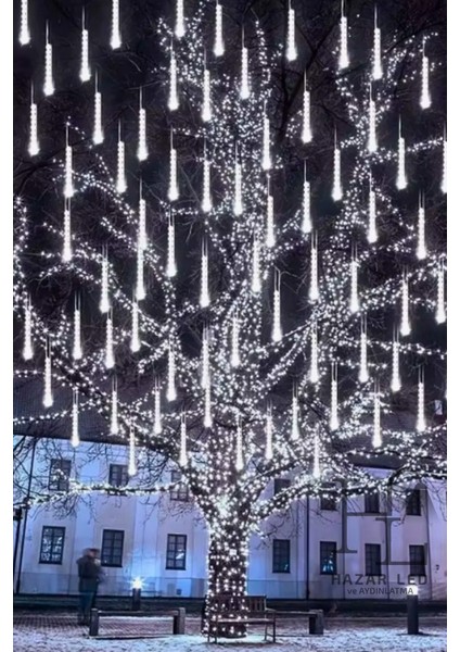 8 Tüp Beyaz Meteor LED Işık Yağmur Işıkları Eklenebilir IP65 Dış Mekan Dekoratif Yılbaşı Süsü
