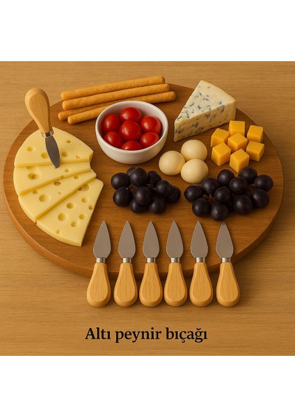 Altı Adet Peynir Bıçağı Seti – Ahşap Saplı Paslanmaz Çelik Peynir Kesme Bıçakları