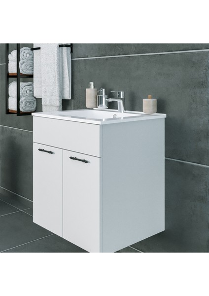 Regnum-S 65 cmEtajerli Lavabolu Lavabo Dolabı Parlak Beyaz MDF Lam fiyatları