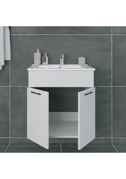Regnum-S 65 cmEtajerli Lavabolu Lavabo Dolabı Parlak Beyaz MDF Lam modelleri