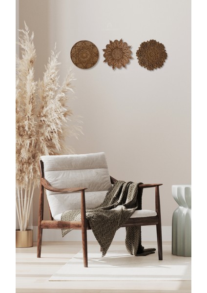 Mandala Ahşap Duvar Dekoru 3'lü Set Bohem Ev Dekoru fırsatları