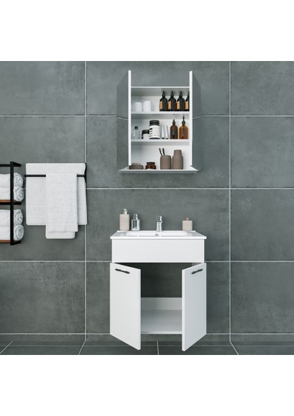Regnum 65 cm Etajerli Lavabolu Banyo Dolabı Takımı Parlak Beyaz MDF Lam fiyatları