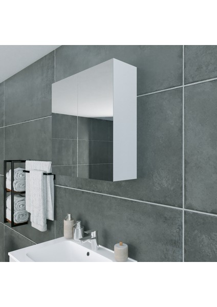 Regnum 65 cm Etajerli Lavabolu Banyo Dolabı Takımı Parlak Beyaz MDF Lam modelleri