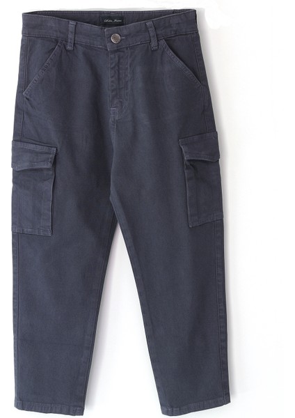 Kargo Cep Erkek Çocuk Kanvas Pantolon Lacivert Renk Erkek Çocuk Keten Panolon 001-0002081