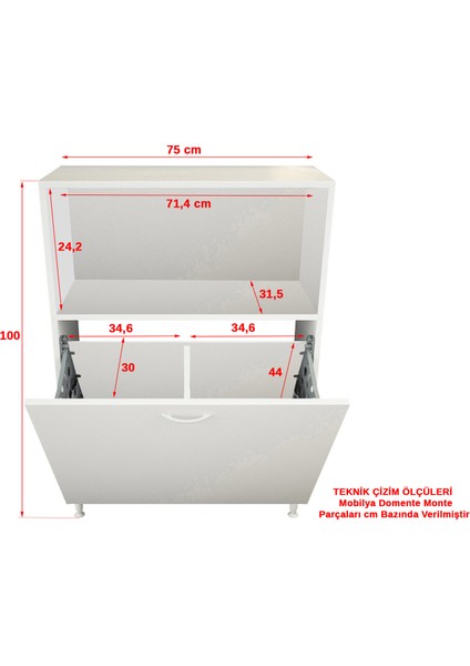 75 x 100 x 30cm 2 sepetli Kirli Çamaşır Dolabı Banyo Dolabı Çok Amaçlı Dolap Mutfak Dolabı