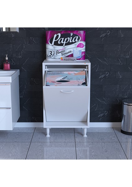 Söke 50X75X32,5 cm Çok Amaçlı Kirli Çamaşır Dolabı Sepetli Banyo Dolabı