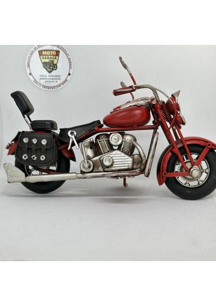 El Yapımı Kırmızı Chopper/cruiser Metal Motosiklet Biblosu – Siyah Yan Çantalı & Sissy Barlı fiyatları
