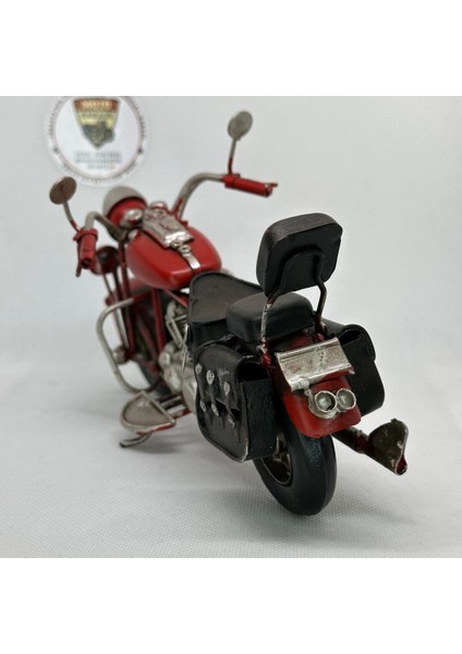 El Yapımı Kırmızı Chopper/cruiser Metal Motosiklet Biblosu – Siyah Yan Çantalı & Sissy Barlı fırsatları