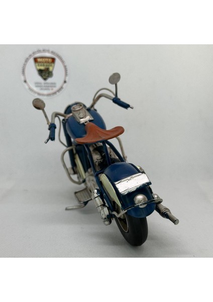 El Yapımı Mavi & Krem Cafe Racer Metal Motosiklet Biblosu – Deri Koltuk Görünümlü fırsatları