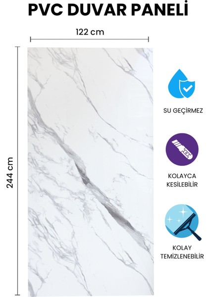 Sumquat White Gray Mermer Desenli Pvc Panel 122 x 244 cm