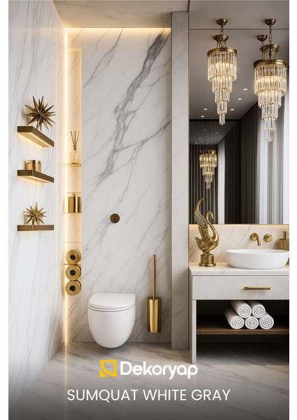 Sumquat White Gray Mermer Desenli Pvc Panel 122 x 244 cm modelleri