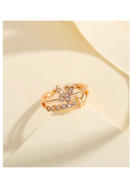 925 Ayar Rose Gold Kaplama Zirkon Taşlı Kelebek Gümüş Yüzük fiyatları