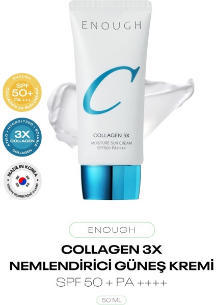 3x Kolajen Içeren Nemlendirici Güneş Kremi 3x Collagen Moisture Sun Cream Spf 50 + Pa ++++