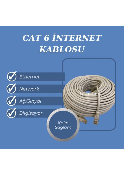 3m 3 mt 3 Metre Gri Cat6 Lan Internet Kablosu – Tv, Modem, Pc ve Konsol Için