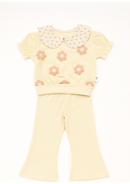 Yakalı Çiçekli Şort Tişört 2'li Takım