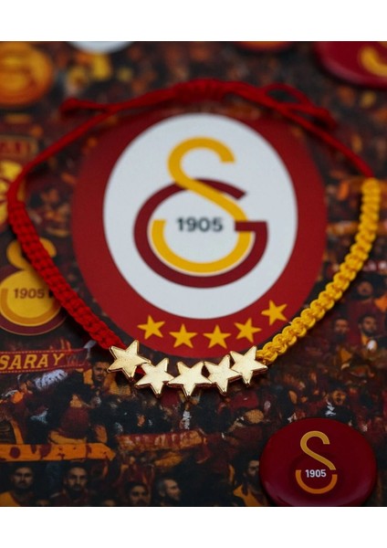 Galatasaray 5. Yıldız Taraftar Bilekliği – Ayarlanabilir El Yapımı Makrome