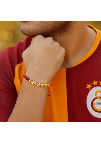 Galatasaray 5. Yıldız Taraftar Bilekliği – Ayarlanabilir El Yapımı Makrome modelleri