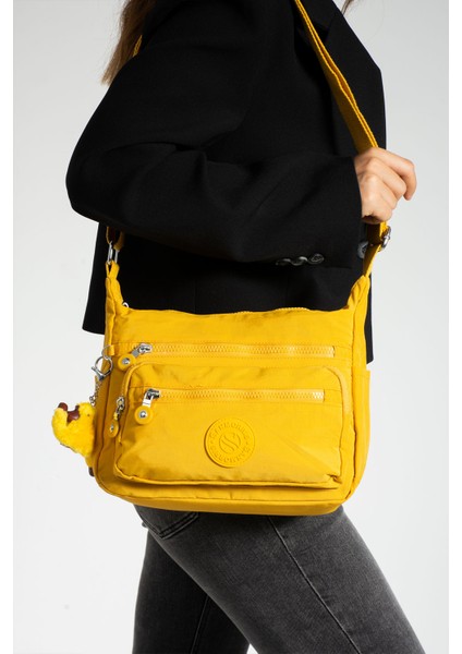 Çok Cepli Çapraz Askılı Kadın Omuz Çantası Orta Boy Günlük HV3010 Hardal