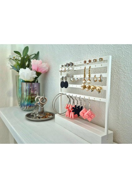 Beyaz Küpe Standı – 5 Katlı Takı Düzenleyici, Minimalist Takı Askısı