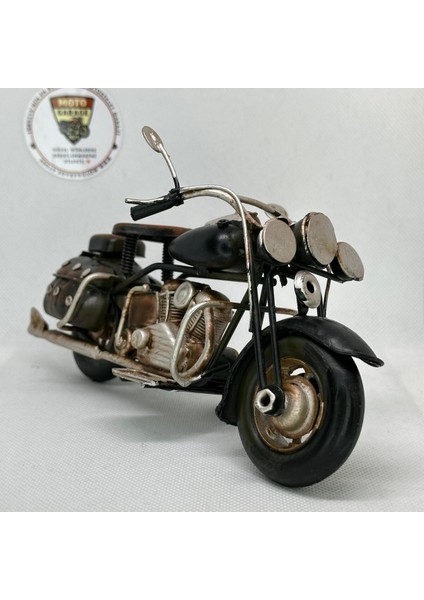El Yapımı Siyah Chopper Metal Motosiklet Biblosu – Retro Koleksiyonluk Cruiser Figür