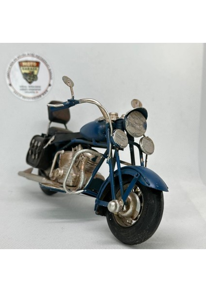 El Yapımı Lacivert & Siyah Sissy Barlı Chopper Metal Motosiklet Biblosu – Retro Cruiser Figür