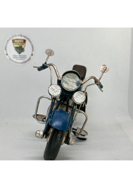 El Yapımı Lacivert & Siyah Sissy Barlı Chopper Metal Motosiklet Biblosu – Retro Cruiser Figür indirimleri