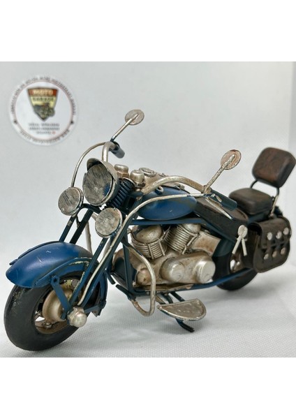 El Yapımı Lacivert & Siyah Sissy Barlı Chopper Metal Motosiklet Biblosu – Retro Cruiser Figür
