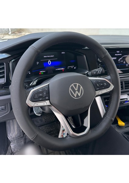 Dikişli Direksiyon Kılıfı Siyah Deri Noktalı Deri Siyah Dikişli Vw Polo Için