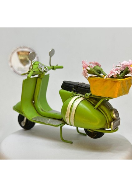 El Yapımı Yeşil Sepetli ve Çiçekli Scooter Motosiklet – Metal Biblo (13 Cm) indirimleri