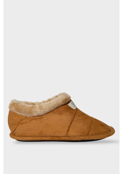 Unisex Içi Yünlü Kışlık Ev Ayakkabısı Panduf Taba