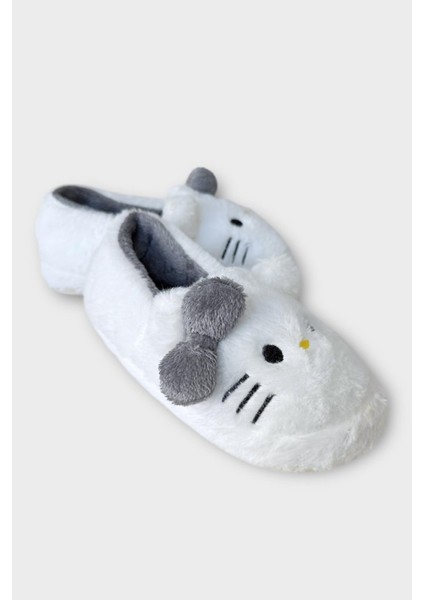 Kışlık Kadın Hellokitty Figürlü Kaydırmaz Taban Ev Ayakkabısı Panduf Beyaz - Füme fiyatları