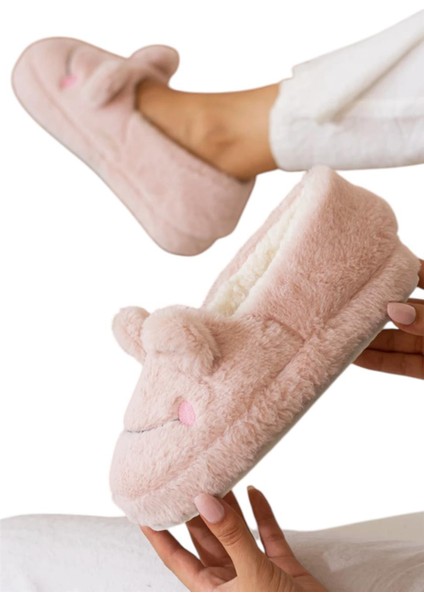 Kışlık Kadın Panduf Ev Ayakkabısı | Kurbağa Figürlü | Kaydırmaz Taban Pudra fiyatları