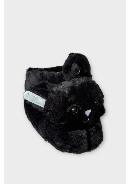 Kadın Sevimli Kedi Figürlü Peluş Panduf Siyah modelleri