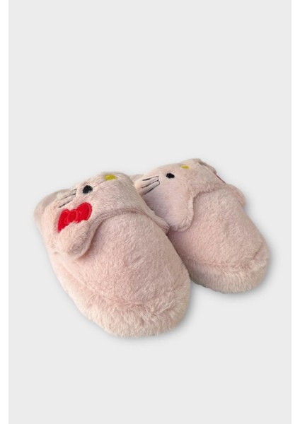 Kışlık Kadın Hellokitty Figürlü Kaydırmaz Taban Ev Ayakkabısı Panduf Pudra modelleri