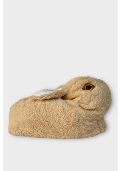Peluş Tavşan Figürlü Kaymaz ve Ses Yapmaz Ev Panduf Bej