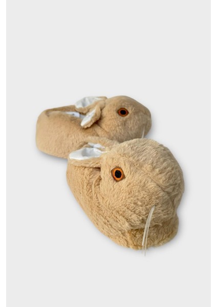 Peluş Tavşan Figürlü Kaymaz ve Ses Yapmaz Ev Panduf Bej fırsatları
