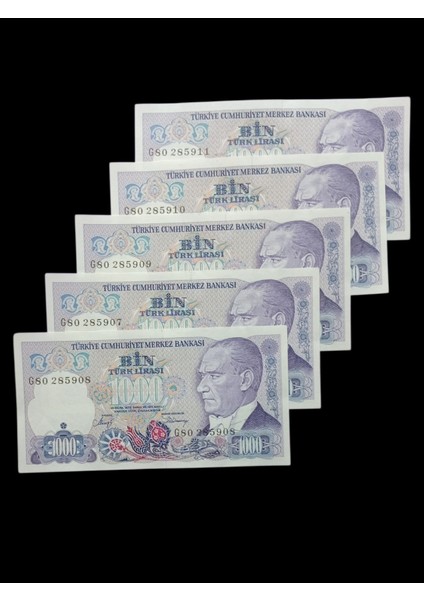 7. Emisyon 5 Adet Sıralı 1000 Türk Lirası Kağıt Koleksiyon Para . Numismatik, Antikalar, Hobi Hediye