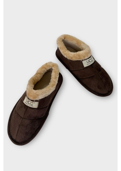 Unisex Içi Yünlü Kışlık Ev Ayakkabısı Panduf Kahverengi modelleri