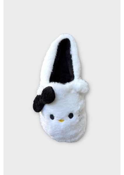 Kışlık Kadın Hellokitty Figürlü Kaydırmaz Taban Ev Ayakkabısı Panduf Beyaz - Siyah indirimleri
